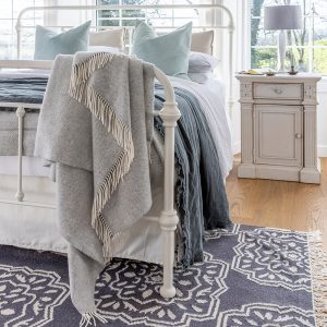 Oversized Merino Wool Cashmere Throw Pale Grey & Cream Herringbone