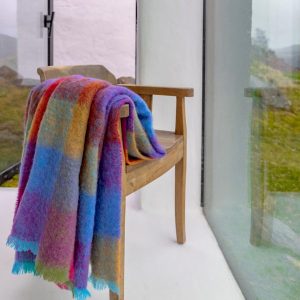 Mohair Throw Bright Pink Mustard Purple & Aqua Block Check