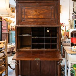 19th Century Mahogany Campaign Secretaire Cabinet Three Part Navel History