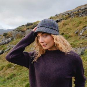 Irish Ladies Tweed Hat Blue Green with Purple Overchecks