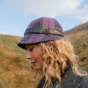Irish Ladies Tweed Hat Purple Green Plaid